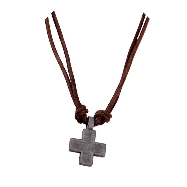 MEN'S LEATHER CROSS NECKLACE